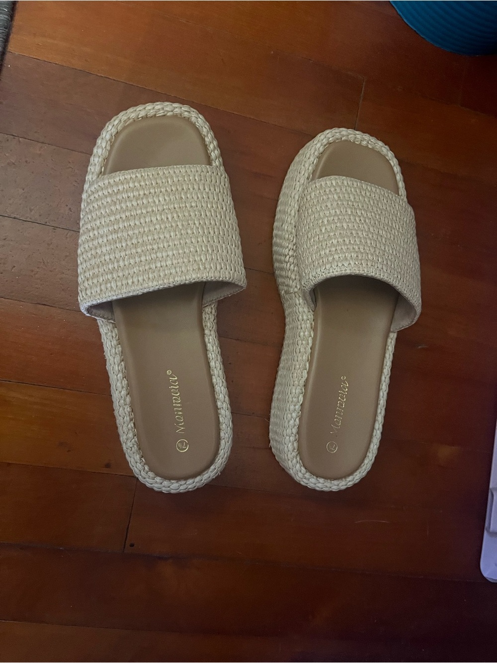 Braided Slide Sandals in Natural Beige